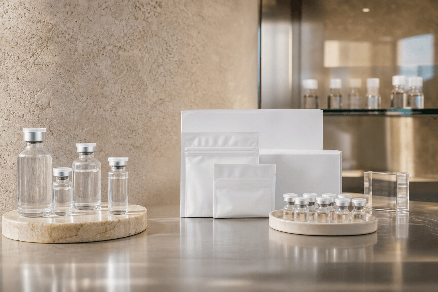 Clean clinical research product packaging and laboratory vials